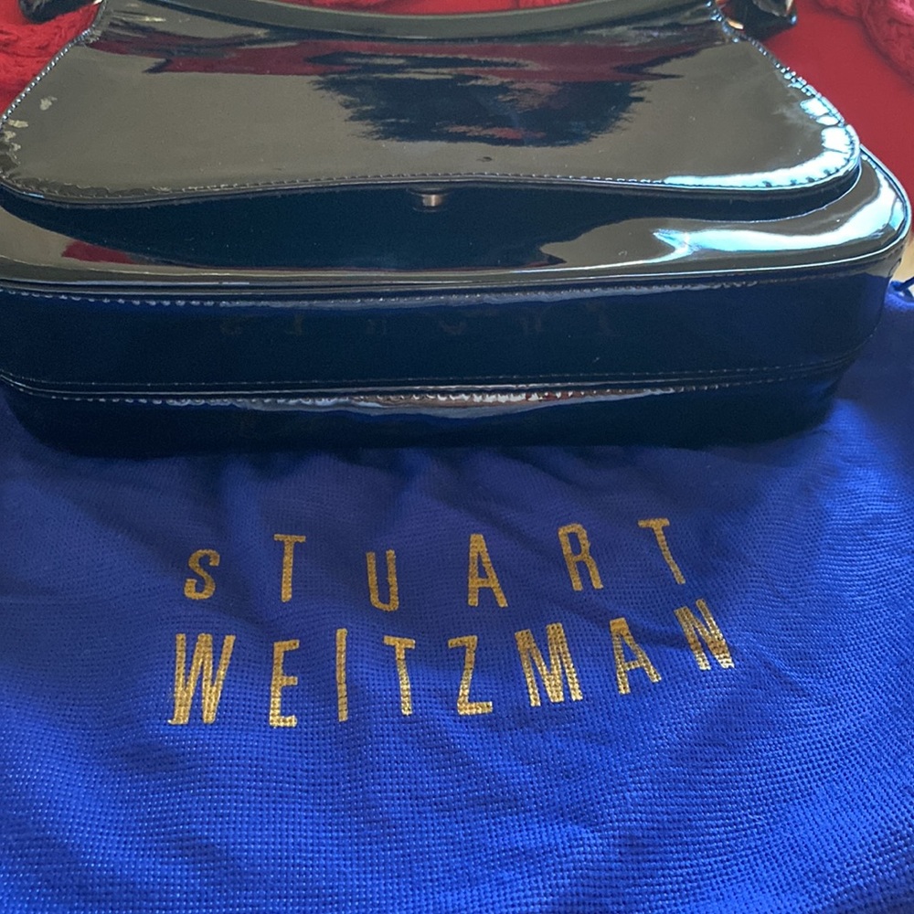 Stuart Weitzman Beautiful Black Patent Leather Shiny Silver Hardware Bag - Picture 5 of 16